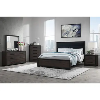 Brown and Black Wood And Upholstery King Bed Frame