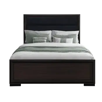 Brown and Black Wood And Upholstery King Bed Frame