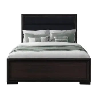 Brown and Black Wood And Upholstery Queen Bed Frame