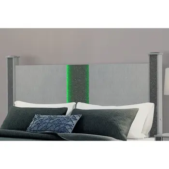 Silver Wood And Faux Crystals Lighted King Four Poster Bed Frame
