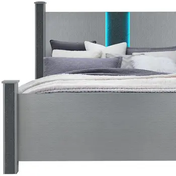 Silver Wood And Faux Crystals Lighted Queen Four Poster Bed Frame