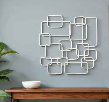 27" X 26" Silver Geometric Metal Abstract Hanging Dimensional Sculpture