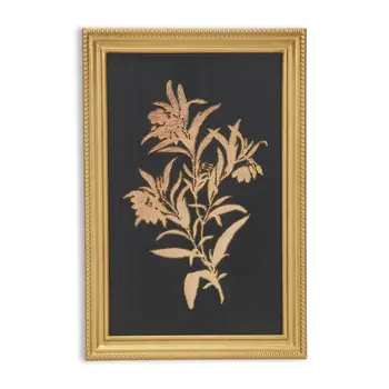 21" X 14" Gold And Black Flower Bouquet Wood Framed Art