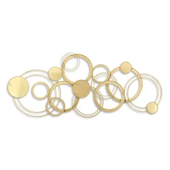 18" X 44" Gold And Silver Geometric Metal Round Discs Hanging Dimensional Sculpture