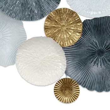 25" X 41" Blue Metal Abstract Geometric Round Discs Hanging Dimensional Sculpture