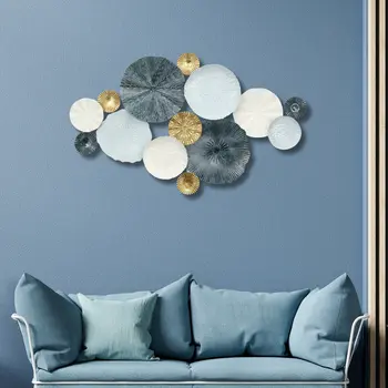 25" X 41" Blue Metal Abstract Geometric Round Discs Hanging Dimensional Sculpture