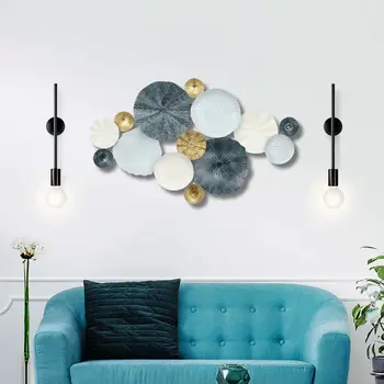 25" X 41" Blue Metal Abstract Geometric Round Discs Hanging Dimensional Sculpture