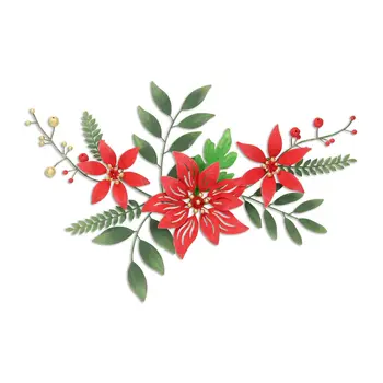 15" X 22" Red Christmas Floral Metal Hanging Dimensional Sculpture
