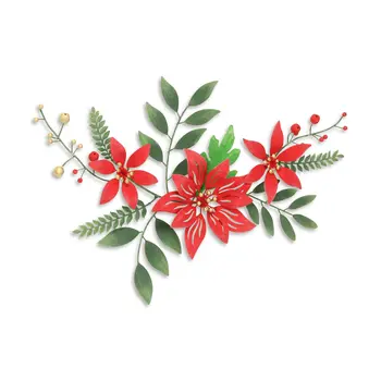 15" X 22" Red Christmas Floral Metal Hanging Dimensional Sculpture
