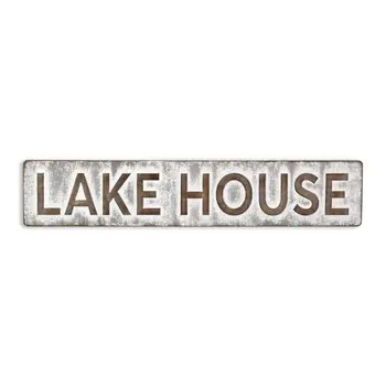 7" X 36" Gray Lake House Metal Wall Decor