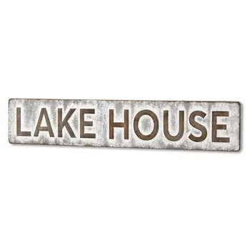 7" X 36" Gray Lake House Metal Wall Decor