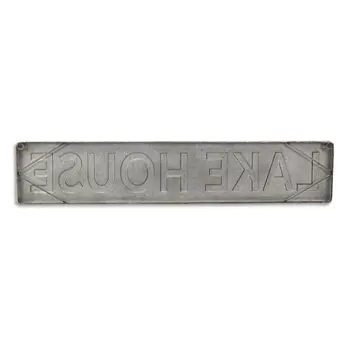 7" X 36" Gray Lake House Metal Wall Decor