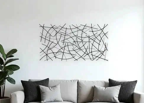 24" X 44" Black Abstract Lines Metal Hanging Dimensional Sculpture