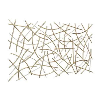 24" X 44" Gold Abstract Lines Metal Hanging Dimensional Sculpture