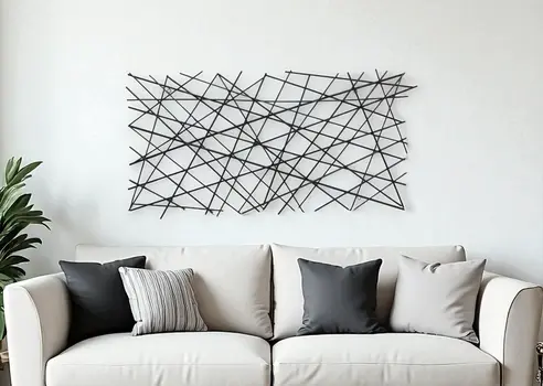 25" X 49" Black Abstract Lines Metal Hanging Dimensional Sculpture