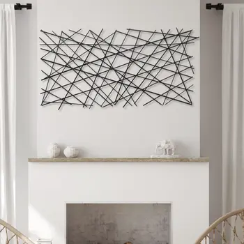 25" X 49" Black Abstract Lines Metal Hanging Dimensional Sculpture
