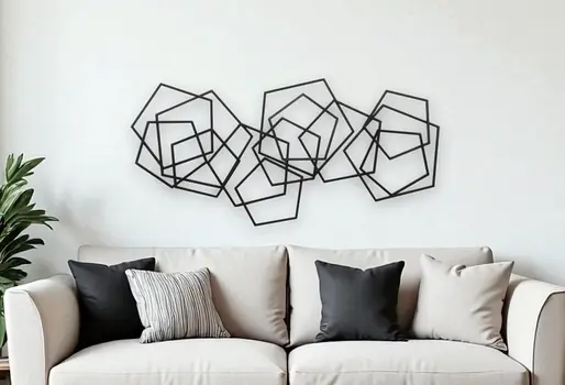 24" X 48" Black Geometric Metal Abstract Hanging Dimensional Sculpture