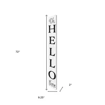 72" White And Black Solid Wood Hello Porch Sign
