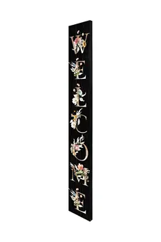 72" Black Solid Wood Floral Welcome Porch Sign