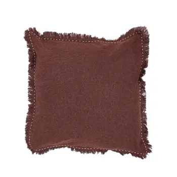 22" Russet Linen And Cotton Throw Pillow with Fringe