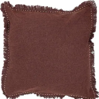 22" Russet Linen And Cotton Throw Pillow with Fringe