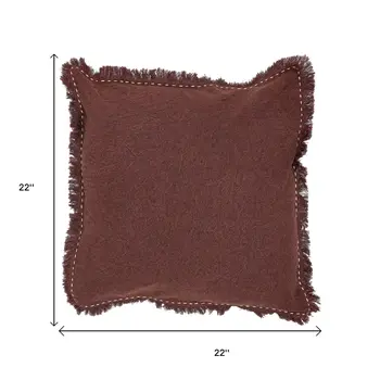 22" Russet Linen And Cotton Throw Pillow with Fringe