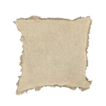 22" Natural Linen And Cotton Throw Pillow with Fringe