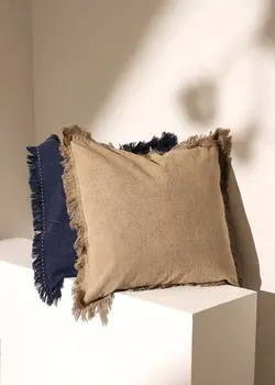 22" Natural Linen And Cotton Throw Pillow with Fringe