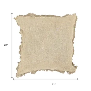 22" Natural Linen And Cotton Throw Pillow with Fringe