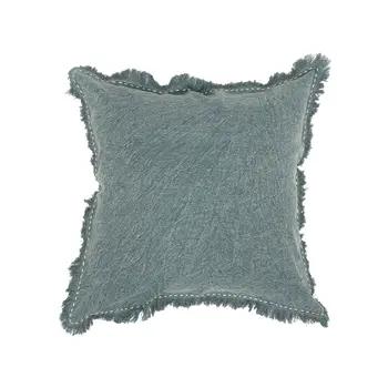 22" Green Linen And Cotton Throw Pillow with Fringe