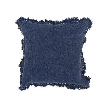 22" Indigo Linen And Cotton Throw Pillow with Fringe