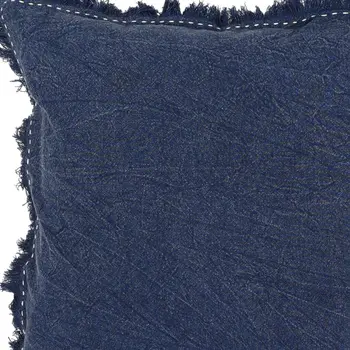 22" Indigo Linen And Cotton Throw Pillow with Fringe