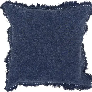 22" Indigo Linen And Cotton Throw Pillow with Fringe