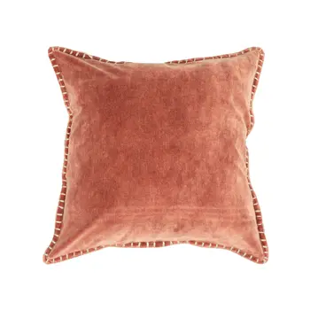 19" Orange Velvet And Cotton Throw Pillow