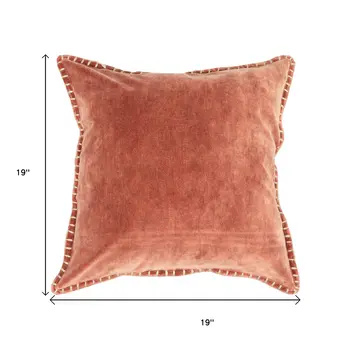 19" Orange Velvet And Cotton Throw Pillow