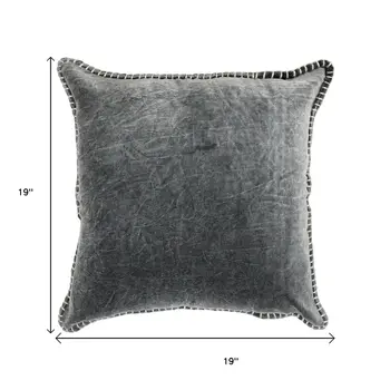 19" Charcoal Velvet And Cotton Throw Pillow