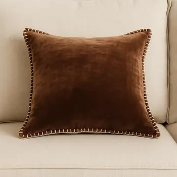 19" Brown Velvet And Cotton Throw Pillow