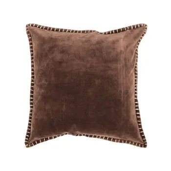 19" Brown Velvet And Cotton Throw Pillow