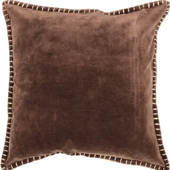 19" Brown Velvet And Cotton Throw Pillow