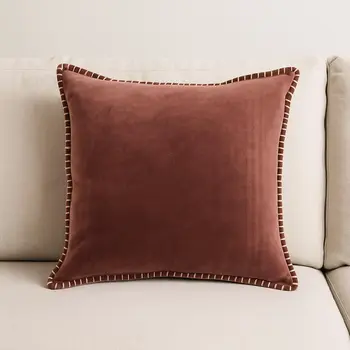 19" Russet Velvet And Cotton Throw Pillow