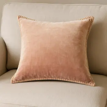 19" Pink Velvet And Cotton Throw Pillow