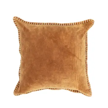 19" Tan Cotton And Velvet Throw Pillow