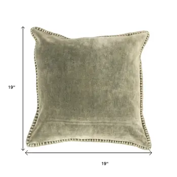 19" Olive Green Velvet And Cotton Throw Pillow