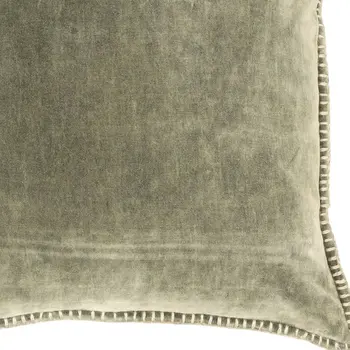 19" Olive Green Velvet And Cotton Throw Pillow