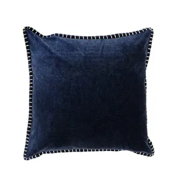 19" Indigo Velvet And Cotton Throw Pillow