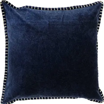19" Indigo Velvet And Cotton Throw Pillow