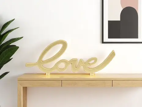 4" Gold Cast Iron Love Hand Painted Tabletop Sign