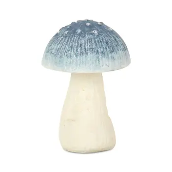 6" Blue Cast Iron Mushroom Hand Painted Tabletop Sculpture