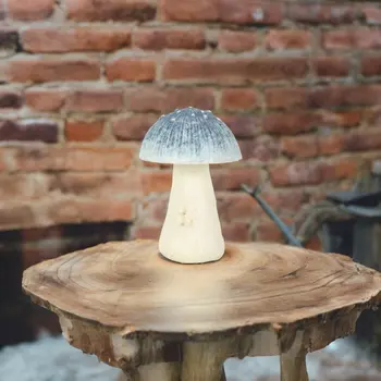 6" Blue Cast Iron Mushroom Hand Painted Tabletop Sculpture