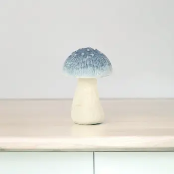 6" Blue Cast Iron Mushroom Hand Painted Tabletop Sculpture